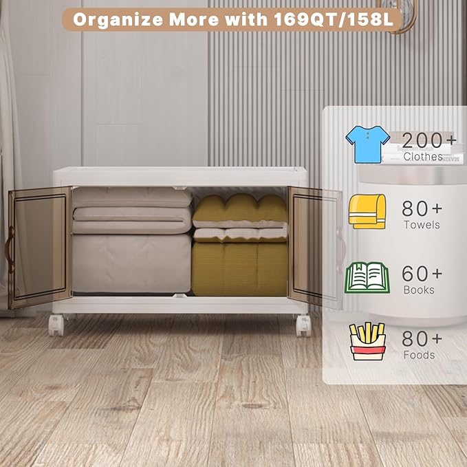 UAMFURI Extra Large Stackable Storage Bins with Lids & Wheels, Foldable Plastic Storage Bins (1, White, 30"×20"×18")