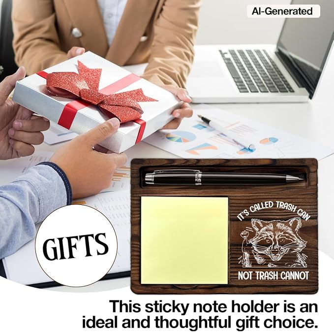 Funny Gag Gifts for Coworkers Colleagues Employees, Humor It's Called Trash Can Not Trash Cannot Raccoon Sticky Note Holder Office Decor