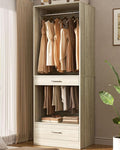 Homieasy Closet System Organizer with Hanging area, Pants Rack & Drawer – Expandable & Sturdy Modular Closet Storage Unit, Customizable Wardrobe Organizer for Bedroom or Walk-In Closet, White Oak