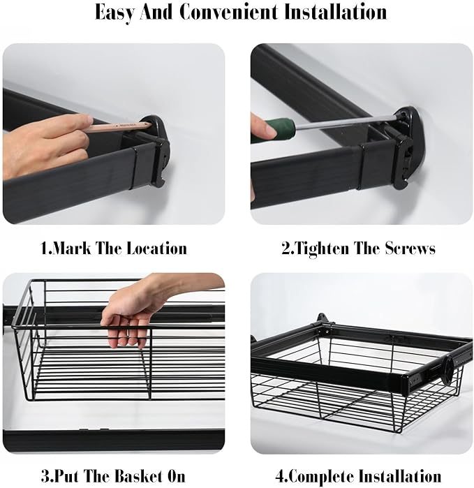 Expandable Cabinet Pull Out Basket,Stackable Shelf Baskets Organizer,Aluminum Alloy Stackable Storage Bins,for Office Bathroom Bedroom,Silver-14.56-16.53in