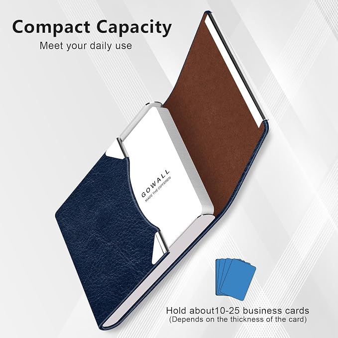 Business Card Holder with Magnetic Closure, Slim Metal PU Business Card Case for Men Women, 3.7 x 2.3 inches RFID Blocking Credit Cards Holder for Pocket or Bag Storage, Dark Blue