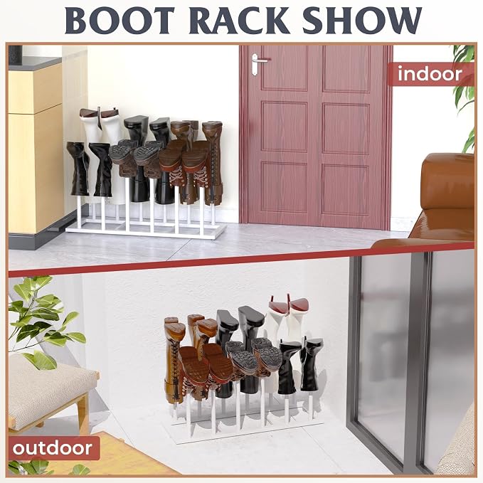 HzTinT Boot Rack, 19.5 Inches Boot Rack Organizer Tall Boots, Stainless Steel Boot Storage Holder, Free Standing Boot Racks for 6 Pairs Entryway, Closet, White