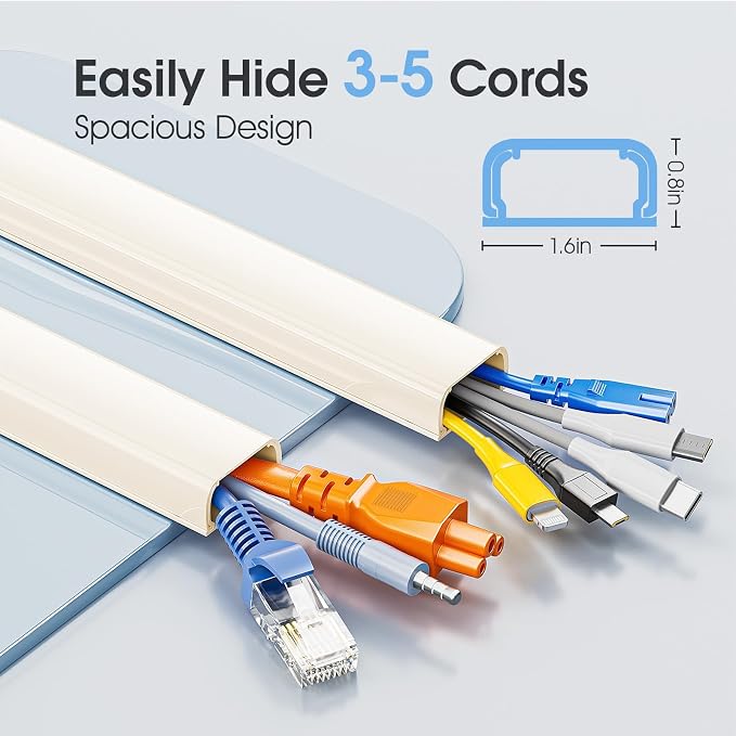 Large Cord Hider - 47in Wire Hiders for TV on Wall, Paintable Cable Hider, X-Large Cable Management Kit, Cord Hiding for Wall, W1.6in H0.8in, Beige
