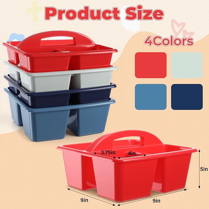 Kathfly 12 Pack Classroom Caddy Organizer with Handle, Plastic Art Craft Cleaning Caddy Bulk, Small Multipurpose Supply Organization Storage Basket for Table Desk Office Pencil Teacher (Blue Red)