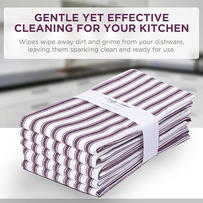 Stripe Kitchen Towels Decor Hanging Loop Tea Dish Towels Boho Absorbent Festive Gift Set of 6 Pantry Reusable 18x28 Inch Kitchen Dish Towels|Trendy Spring French Stripe|Purple