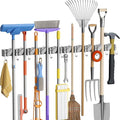 Lifewit Broom and Mop Holder Wall Mount, Non-Slip Cleaning Tool Hanger Organizer with 6 Hooks 5 Slots, Heavy Duty Hanging Broom Utility Rack for Kitchen, Garden, Garage, Laundry, 2 Pack, Gray