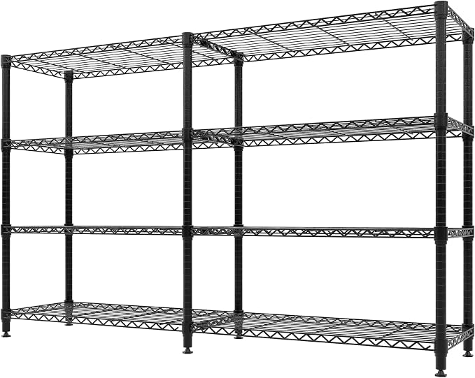 Garvee Metal Storage Shelves 4-Tiers, Standing Garage Shelving Unit 59"W x 13.8"D x 59.5"H, Heavy Duty Wire Shelving Rack Load 1060LBS, Adjustable Storage Shelf for Home Kitchen Pantry Basement(Black)