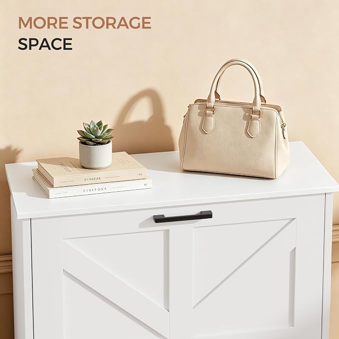 Homleke Farmhouse Shoe Cabinet for Entryway with 3 Barn-Style Flip Drawers, Narrow Shoe Storage Organizer with Top Display Shelf, Adjustable Shelves, Shoe Rack for Hallway, Closet- (White, 24" Wide)