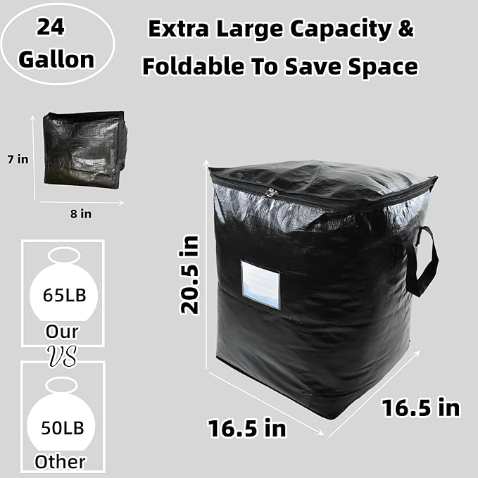 6 Pack 91L Storage Bags for Clothes, Moving Bags Heavy Duty Extra Large with Reinforced Handle, Storage Containers for Organizing Bedding, Blanket, Sheets, Pillows, Toys, Christmas Decorations