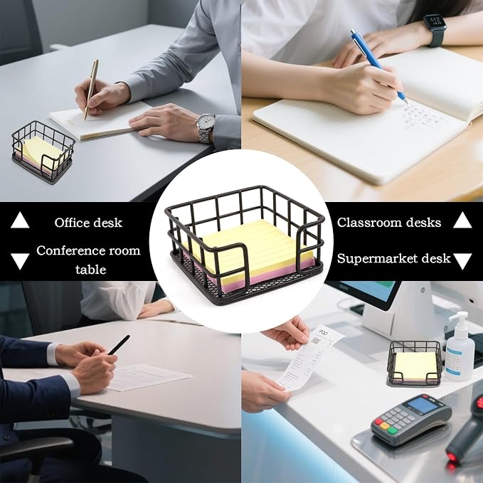Metal Sticky Note Holder, Sticky Note Dispenser, Desk Organizer for Office Workers, Students at Home, School, Office Use (3.6“*3.6” Black Square)