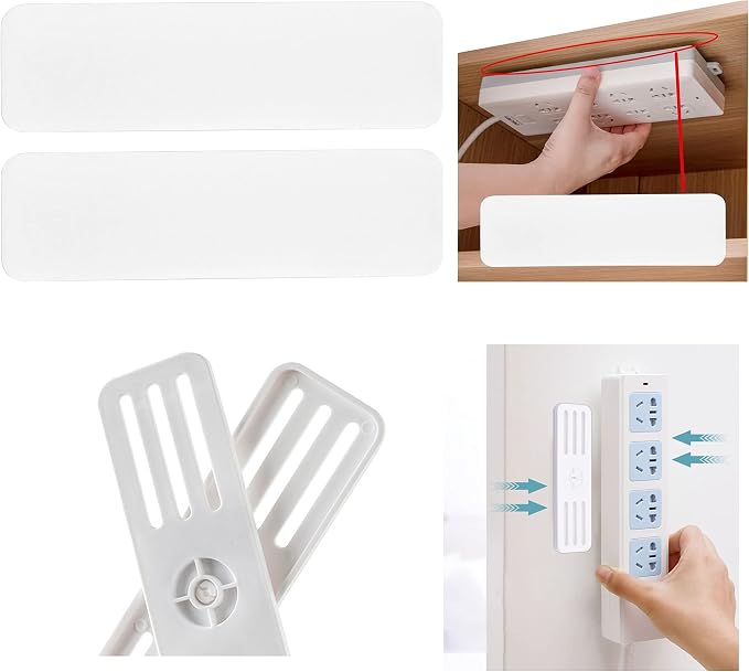 Self Adhesive Power Strip Holder 4 Pack - 360 Degree Rotation Wall Mount Fixator - Home, Kitchen, Office - Also for Remote Control, WiFi Router- Attaches to Wood, Plastic, Metal, Ceramic