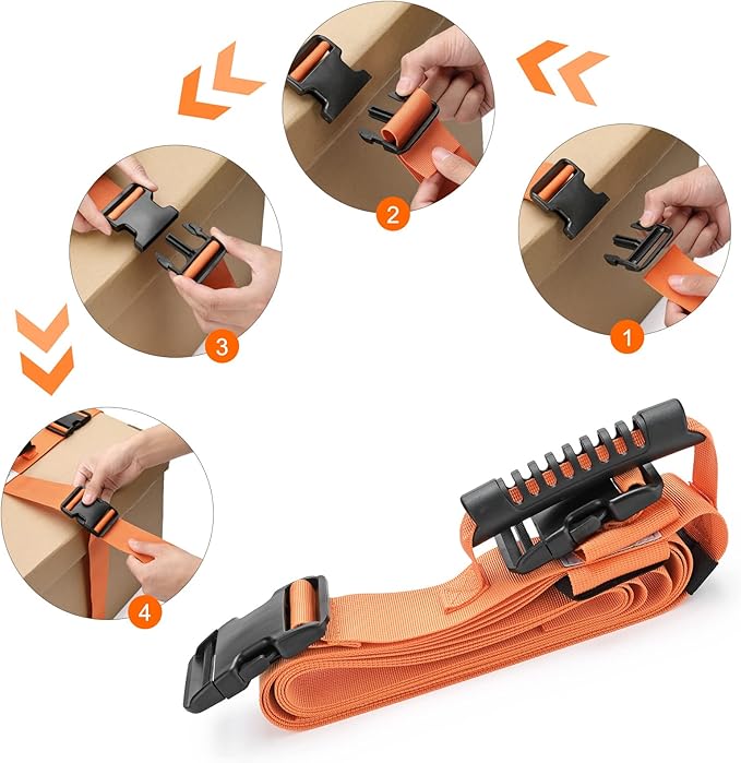 Box Carrying Strap with Handle Adjustable Belt Cross Style Carry Straps for Safely Moving and Lifting Heavy Boxes, Groceries, Luggage (Orange)
