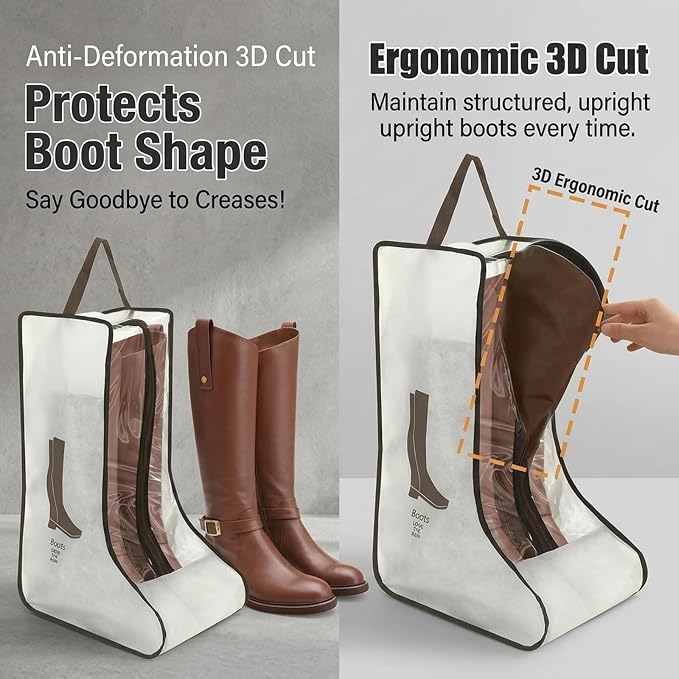 Boot Storage Bag Organizer,Dustproof Boot Bags for Cowboy Boots,Portable Travel Shoe Protector Bags,Tall Boot Covers Storage Organizer for Packing (2 pcs Beige)
