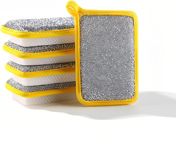Generic Reusable Kitchen Scrub Dish Sponges, Upgrated Dual-Sided Sponges Kitchen Dishcloth, Multipurpose Dishwashing Rags for Cleaning Kitchen, Washing Dishes, Pot Brush, Grill Cleaner (5), Yellow