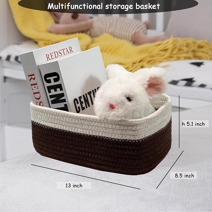 COMFY-HOMI 13" x 8.5" x 5.1" Storage Baskets for Organizing | Cotton Rope Woven Basket | Toy Storage Bin Box | Basket for Shelves, Closet Organizer Bin, Decorative Closet Shelf, 1 Pack