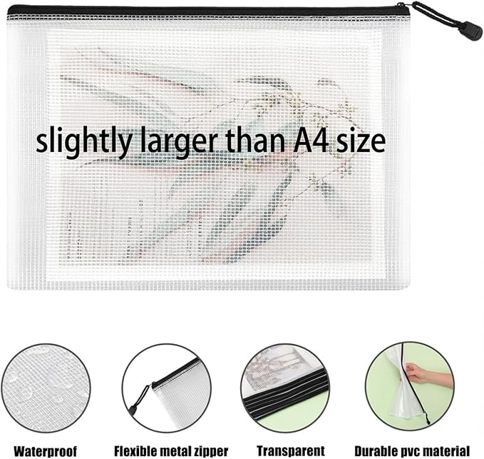 EOOUT 40pcs A4 Zipper Pouch Bags, Mesh Pouch Bags for Board Games & Puzzles Supplies, Waterproof Document Zipper Cases for School Toys Office Cosmetics Travel Storage,Black