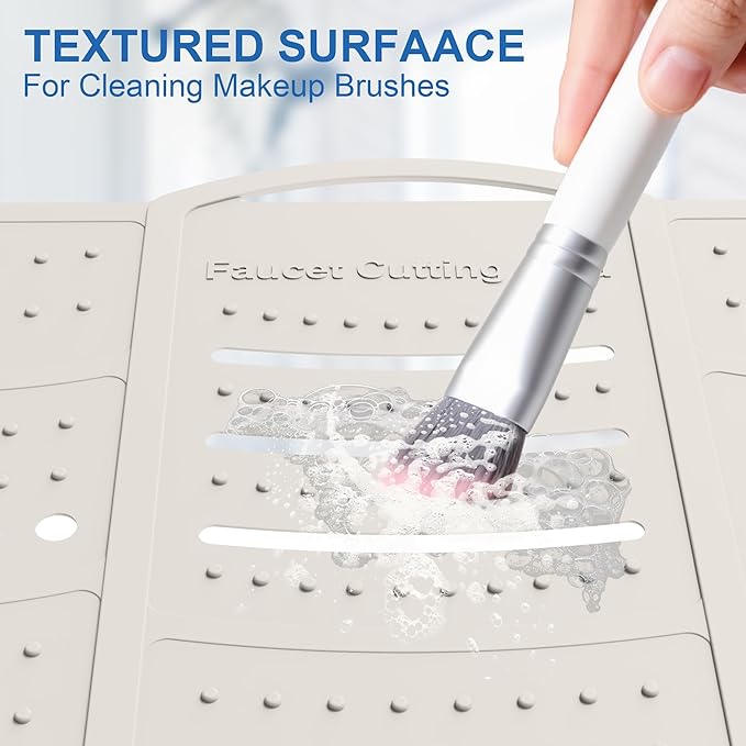 Mofason Large Bathroom Sink Makeup Mat Space Saver,Silicone Makeup Organizer Cover for Over Countertop,Small Bathroom Must Haves Accessories Rv Camper Travel Foldable Gadgets-Pearl