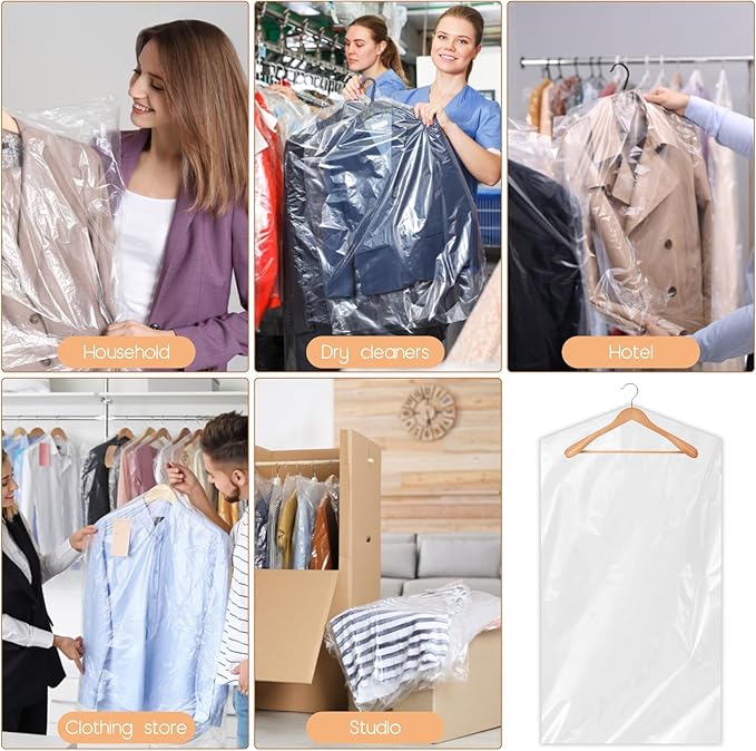 Garment Bags for Hanging Clothes,90 PCS Dry Cleaning Bag,Dry Cleaner Bags Plastic Clear 35.4 Inches, Plastic Cover for Clothes,60x90cm