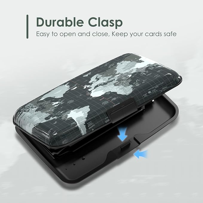 Metal Credit Card Holder for Women or Men,World Map RFID Blocking Slim Hard Card Case ID Case Mini Aluminum Travel Wallet