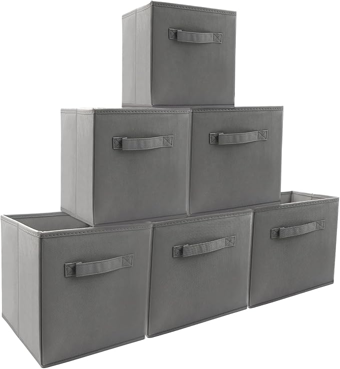 EBIGIC storage bins collapsible storage bins,cube storage organizer (Pack of 6) 9*7.5*7.5inch,For home and office Collapsible Closet Shelf Organizers, Drawer Organizers (Grey)