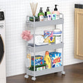 SOLEJAZZ Slim Rolling Storage Cart Skinny Bathroom Organizer, 3 Tier, Gray | Thin utility cart with wheels for bathroom, laundry room, bedside, kitchen, dorm, office, next to fridge, small narrow places