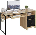 Bestier 55 Inch Office Desk with Fluted Panel & Keyboard Tray, Natural Oak | 55 X 22 In Work Surface, File Drawer, Reversible Pedestal, Fluted Panels And Keyboard Tray For Home Office Storage.