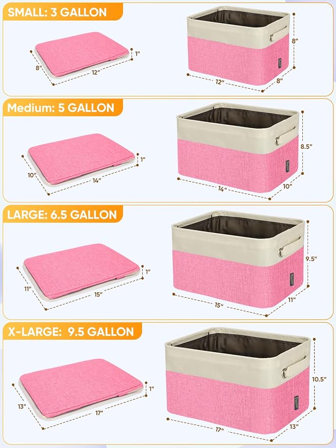 BALEINE 4 Pack Fabric Closet Storage Bins for Shelves, Linen Closet Organizers and Storage, Decorative Baskets for Organizing, Shelf, Clothes, Home, Office (Pink, 17''x13''x10.5'')