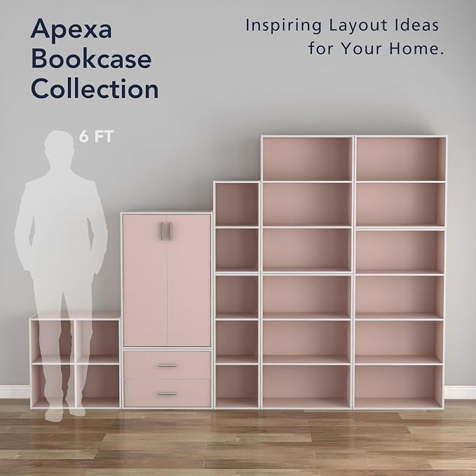 Homes: Inside + Out Apexa 2-Tier Cube Storage Organizer Shelves, Stackable Wood Bookcase Fits Cubby Bins for Organization, Dorm Teen Room Decor & Home Office, Light Pink