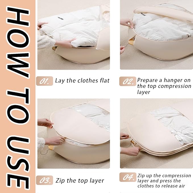 2025 Space Saving Hanging Garment Bag with Self Compression Zipper, Transparent Visibility Space Saving Hanging Protector for Down Coat with Self Compression Zipper (Large)