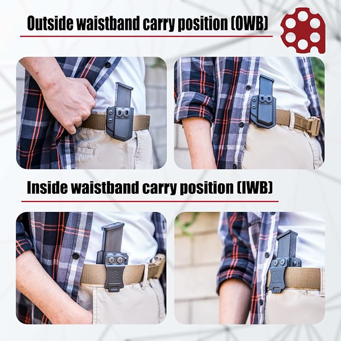 Amberide Universal IWB/OWB Kydex Mag Carrier for 9mm / .40 & .45 ACP Magazines, Single and Double Stack, Adjustable Retention, Ambidextrous, Fits 1.5" Belt, Made in USA
