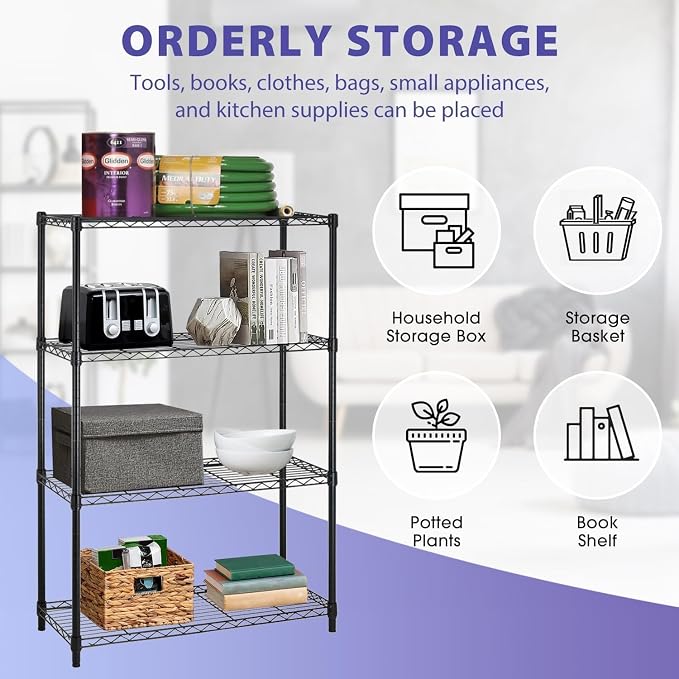 Meet perfect 4-Tier Heavy Duty Wire Shelving Unit, 1000 lbs Total Capacity Metal Storage Shelves, Adjustable Organizer Rack for Garage, Kitchen, Pantry, Laundry Room, 35.5" W x 14" D x 54" H