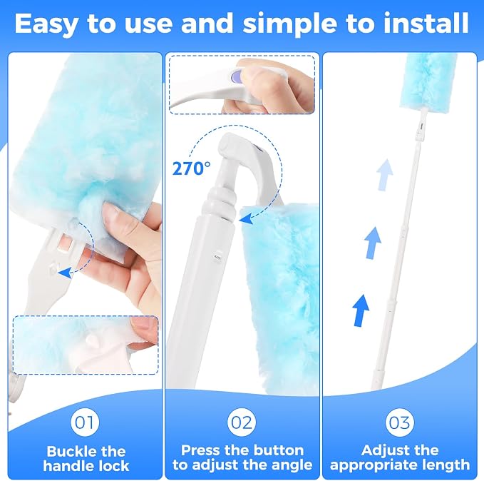 wlich 2 Replacement Extended Handles, Compatible with Swiffer Duster Refill | 10.6-28.7 In Telescopic Pole, 270 Deg Rotating Head, Durable Grip, Reaches Ceilings Fans Shelves & Corners for Home Cleaning