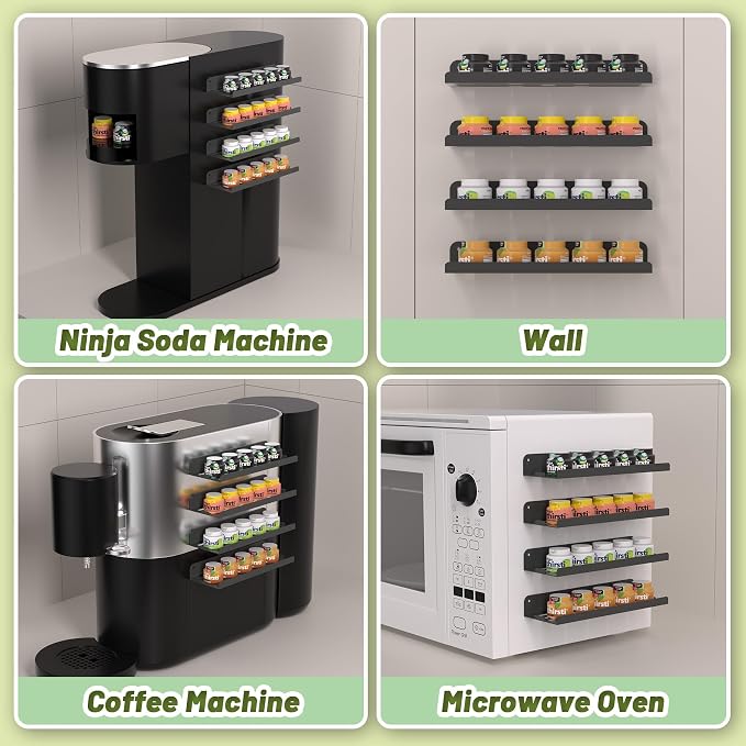 4 Pack Flavor Pods Holder Compatible with Ninja Thirsti，Magnetic Spice Rack Organizer for Refrigerator and Oven，Kitchen Organizers and Storage (Grey)