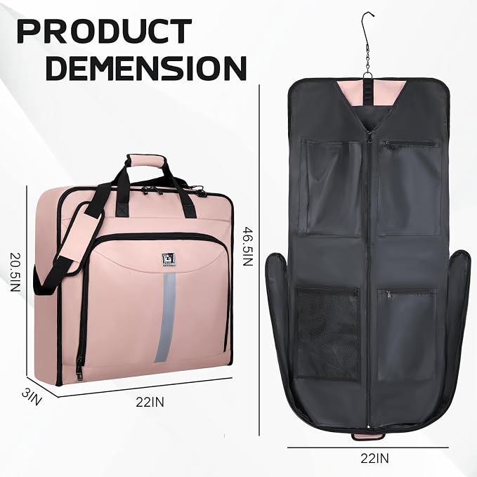 Goloni Garment Bag For Men Women Travel & Business,Hanging Clothes & Multiple Compartment,Waterproof Foldable Suit Bag Pink