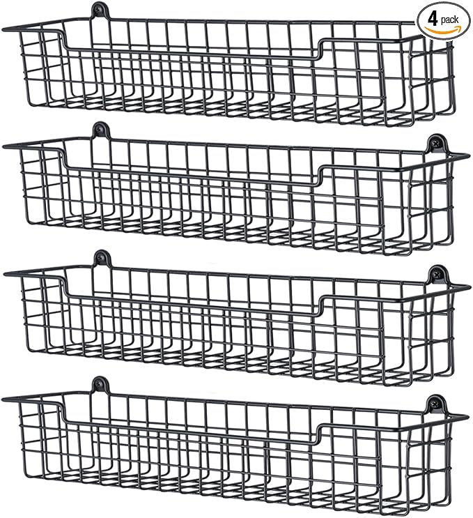 Spice Rack Organizer Wall Mount, Spice Organization Storage Shelf for Cabinet Door, 4 Packs Wall Spice Rack Saving Space for Kitchen, Black