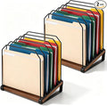 Novabright 2 Pack Inclined Desk File Organizer 5 Section Metal Vertical Folder Holder with Wooden Base Desktop Mail Sorter Step Magazine Document Paper Binder Holder for School Classroom Home Office
