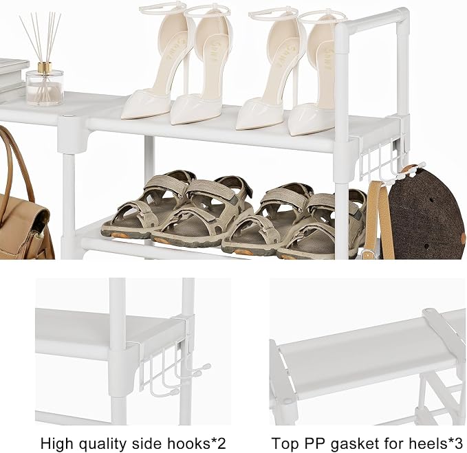 WOWLIVE 9 Tiers Large Shoe Rack White Shoe Rack Organizer for Closet 50-55 Pairs Stackable Heavy Duty Shoe Shelf Shoe Storage with Metal Pipes Plastic Connectors