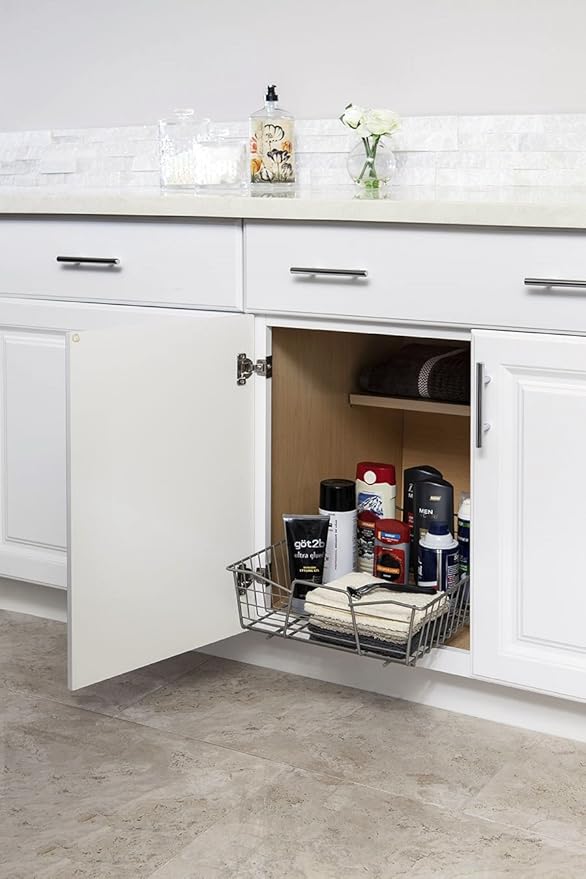 ClosetMaid 14 in. Pull Out Cabinet Organizer, Heavy Duty, Slide Out Pantry Shelves Drawers for Kitchen, Bathroom, Nickel