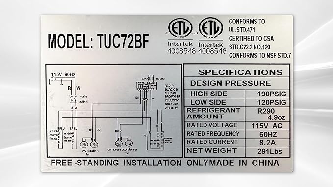 Commercial Undercounter Freezer, ETL 3 Doors, Stainless Steel, 115V/60HZ Restaurant 0°F to -8°F, 72" W 19 Cu. Ft.