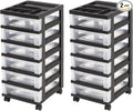 IRIS USA 2 Pack 6-Drawer Plastic Storage Rolling Organizer Cart with Caster Wheels for Laundry Room, Bathroom, or Closet Dresser Storage, Black/Clear