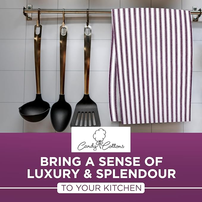 Stripe Kitchen Towels Decor Hanging Loop Tea Dish Towels Boho Absorbent Festive Gift Set of 6 Pantry Reusable 18x28 Inch Kitchen Dish Towels|Trendy Spring French Stripe|Purple