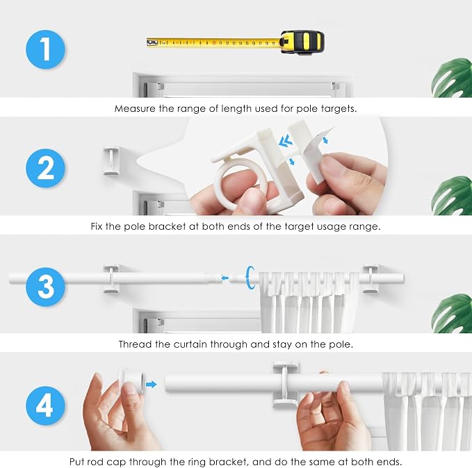 AIZESI 2PCS White Tension Curtain Rod 18-36 Inch Adjustable Curtain Rod No Drilling Tension Rods Small Tension Rod Spring Tension Curtain Rods, for Windows, Door And Closet