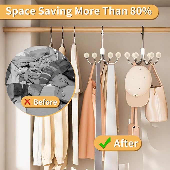2 Pack Hoodie Hanger for Organizer 360° Swivel Closet Hooks for Belt, Space-Saving Hanger Bra Storage, Accessorise Organizer for Tie, Hat, Tanktop, Scarf, Purse, Multi Hanger Hooks