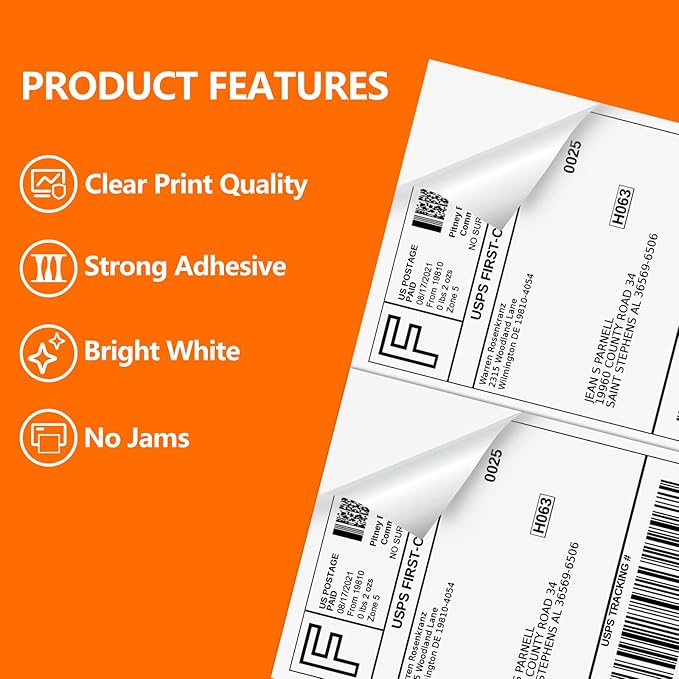 SJPACK 8000 Half Sheet Laser/Ink Jet Shipping Labels Mailing Labels 5-1/2" X 8-1/2"
