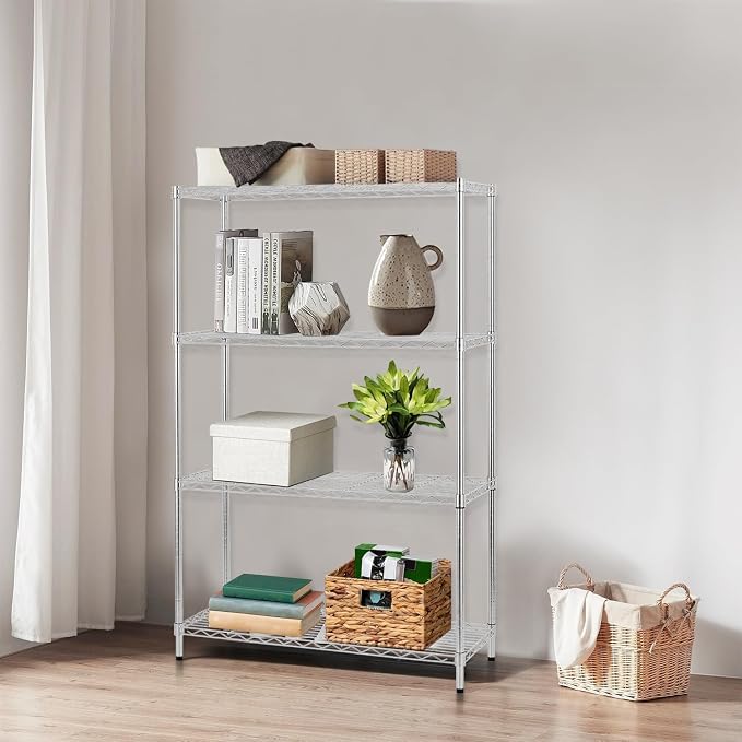 Meet perfect 4-Tier Heavy Duty Wire Shelving Unit, 1000 lbs Total Capacity Metal Storage Shelves, Adjustable Organizer Rack for Garage, Kitchen, Pantry, Laundry Room, 35.5" W x 14" D x 54" H