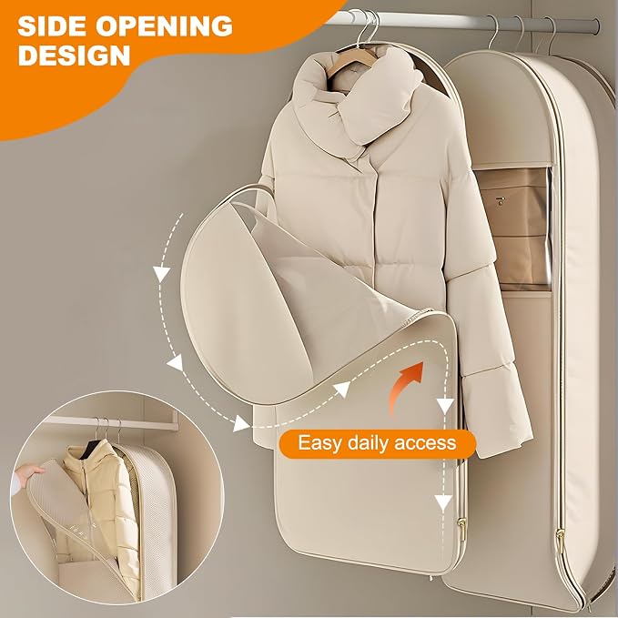 Space Saving Hanging Garment Bag with Self Compression Zipper, Thick Dustproof Garment Bags for Hanging Clothes, Space Saving Garment Bags with Compression Zip Technology (Beige, 51 * 23 * 6IN)