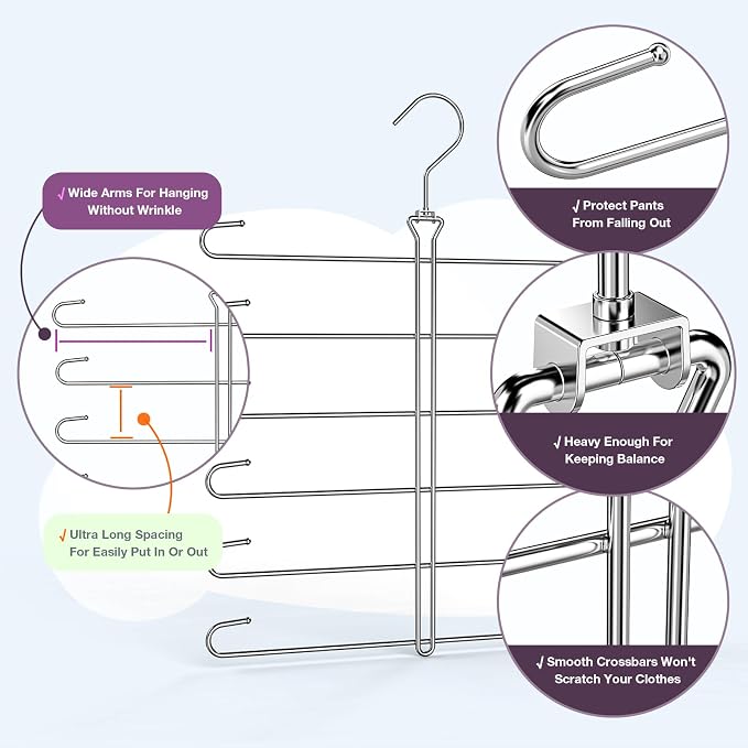 Leggings Hangers for Closet,2 Pack Metal Yoga Pants Hanger Hold 24 Leggings,Scarf Organizer,Closet Organizer for Pants,Scarf,Tank Tops,Bra,Jeans