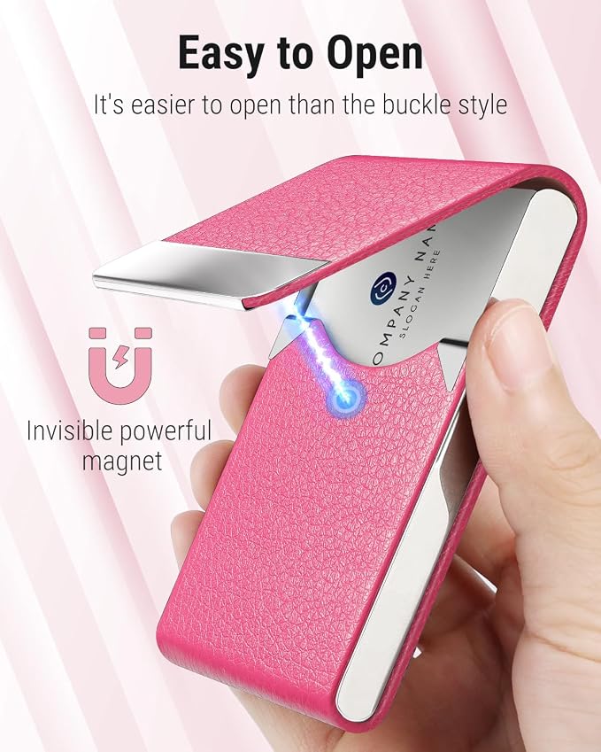 MaxGear Business Card Holder, PU Leather Business Card Case, Rose Red | Stainless Steel Interior, Magnetic Closure, RFID Blocking, Holds 15–25 Standard Business Cards