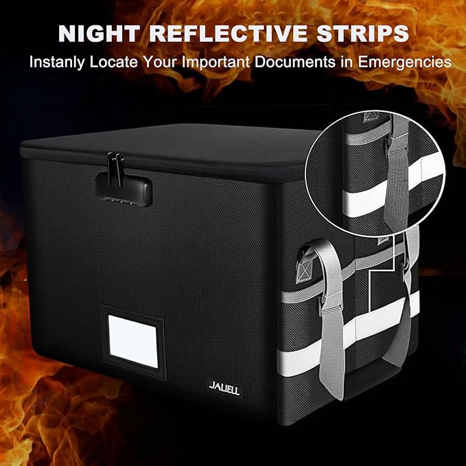 File Box with Lock, Fireproof Document File Organizer Box with Zipper & Adjustable Handle, Collapsible File Storage Box Home Office Safe Filing Cabinet for Hanging Letter/Legal Folder