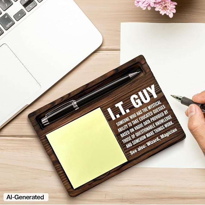 Funny I.T. Guy Sticky Note Holder, Cool Tech Support Work Appreciation Gifts for Tech Guys, I.T. Guy IT Tech Self-Stick Note Pad Holders